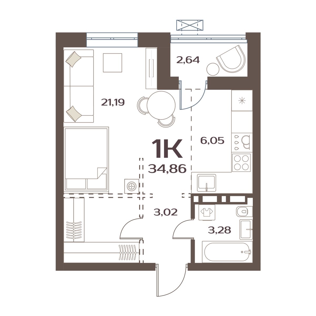 ЖК Меридианы Улисса, 1-комн кв 34,86 м2, за 5 460 000 ₽, 5 этаж